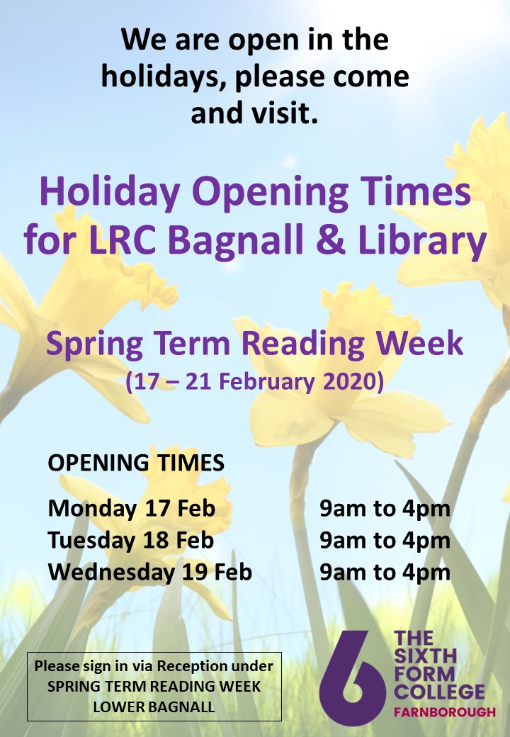 LRC opening hours for Feb half term